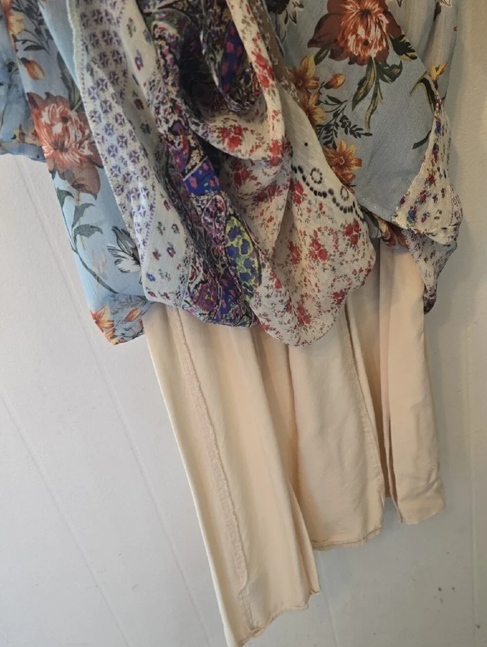 Boho Floral Patchwork Midi Dress in Light Blue